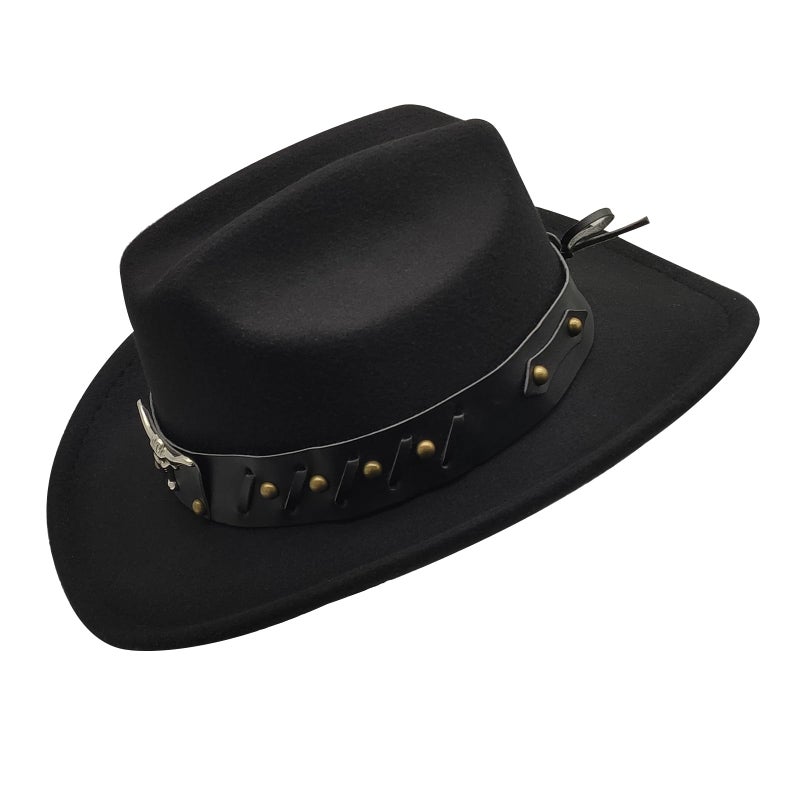 Willheoy Kids Cowboy Hat for Girls Boys Western Cowgirl Hat with Buckle Belt Unisex Wide Brim Fedora Hat Dress Up Costume B-Black - Image 4